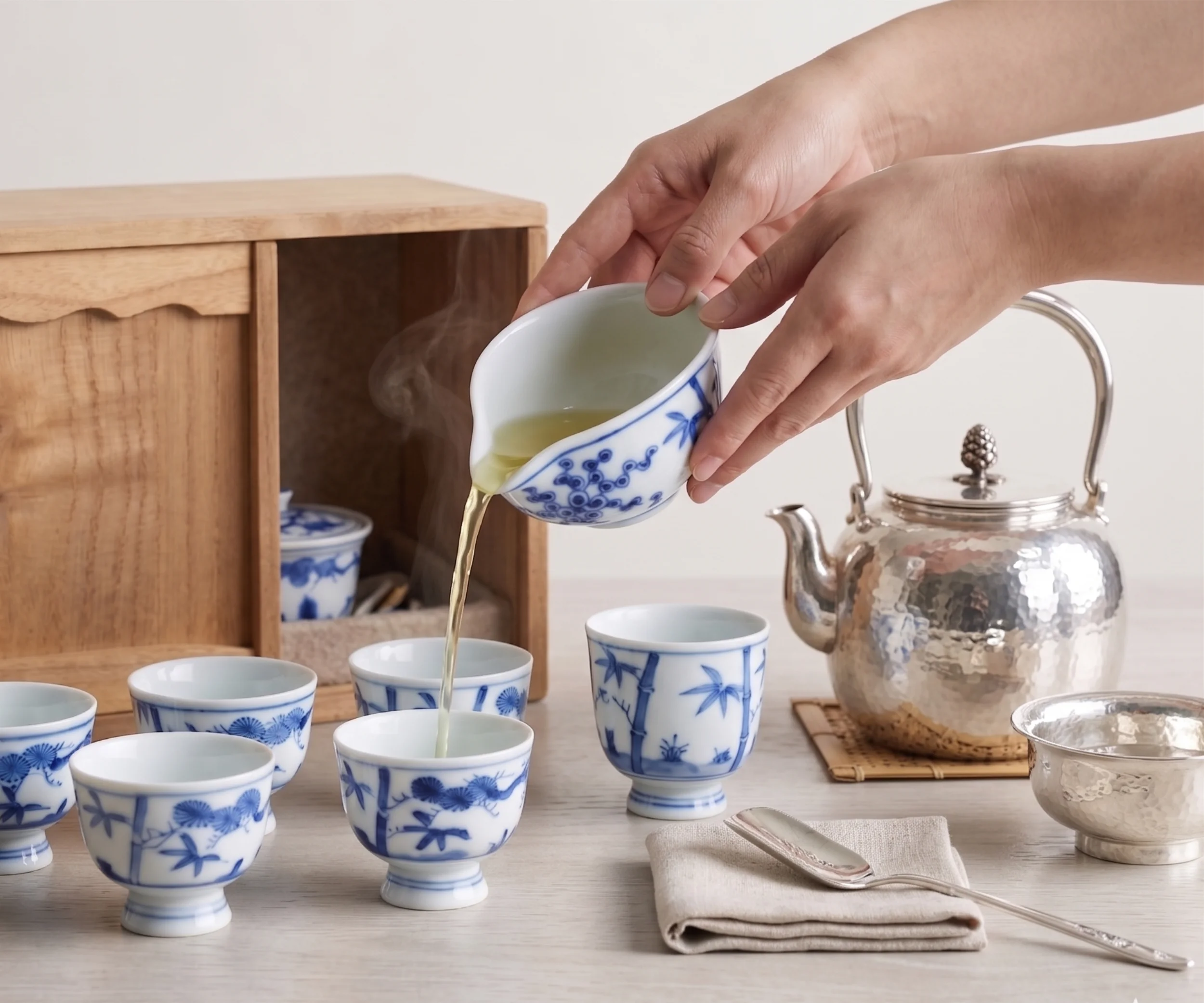 煎茶を注いでいる